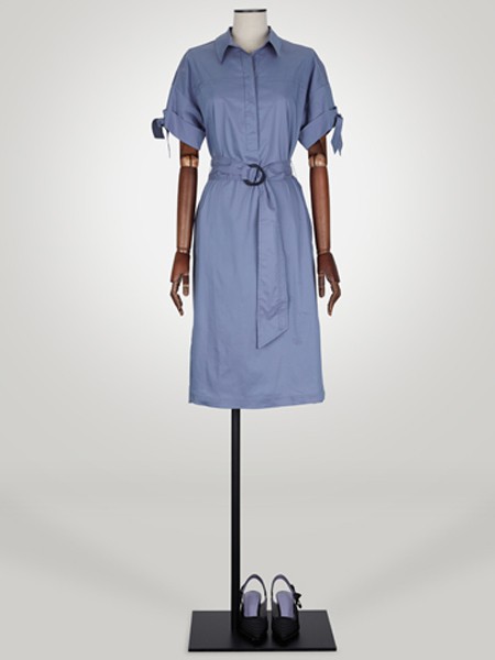 'SSOLEZIA女装2022春夏季蓝色连衣裙