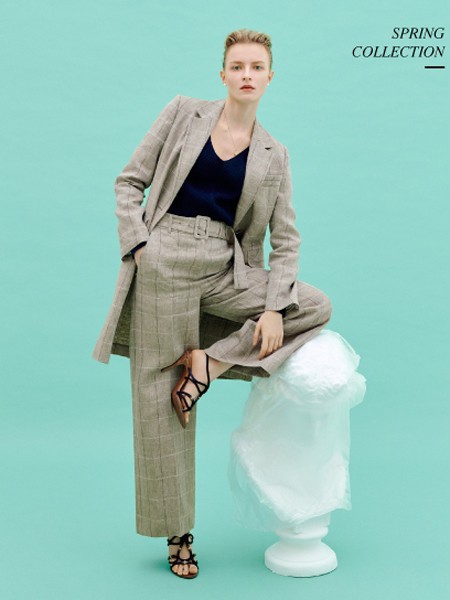 'SSOLEZIA女装2022春夏季棕色阔腿裤