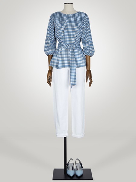 'SSOLEZIA女装2022春夏季蓝色雪纺衫