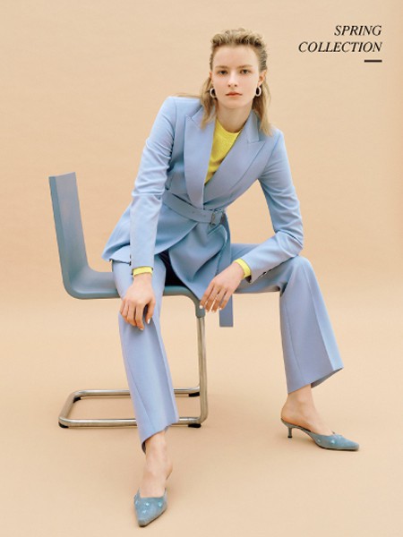 'SSOLEZIA女装2022春夏季蓝色长裤