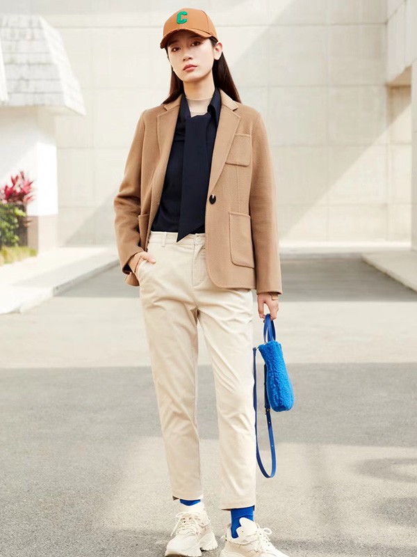 注释ANNOTATE女装2021秋冬季卡其色大衣