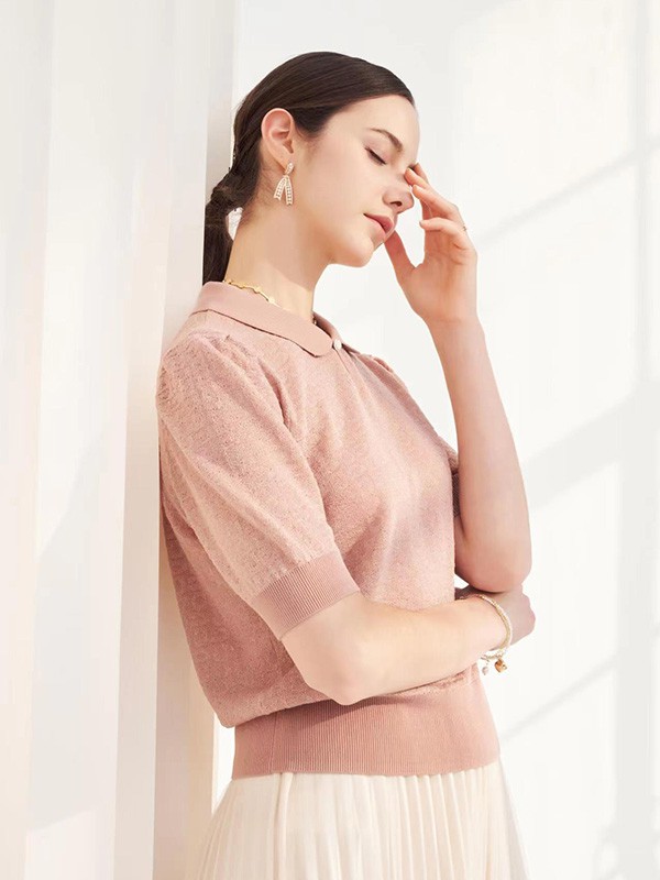 凯莉米洛女装2022春夏季粉色针织衫