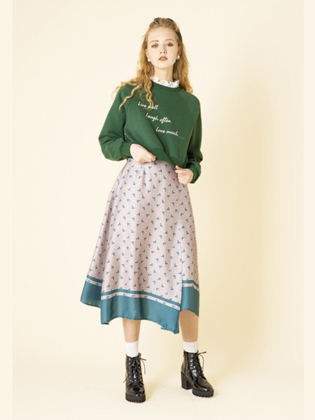 Dazzlin女装2022秋冬季绿色T恤