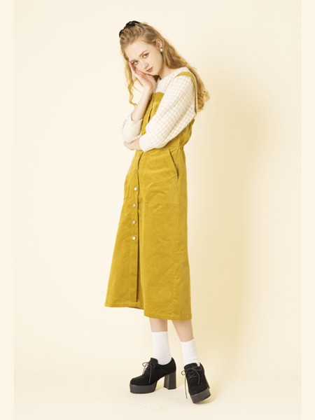 Dazzlin女装2022秋冬季黄色吊带裙