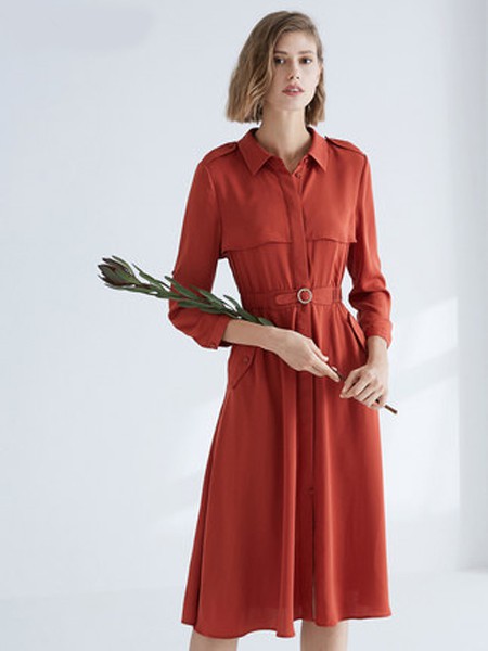 佐林2022春夏季橙色衬衫裙