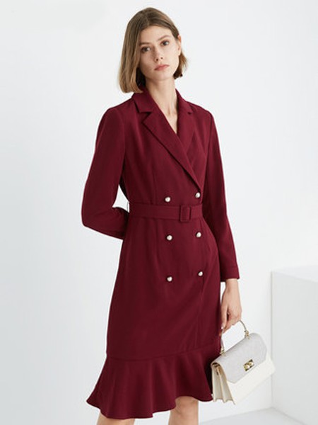 佐林2022春夏季酒红色连衣裙