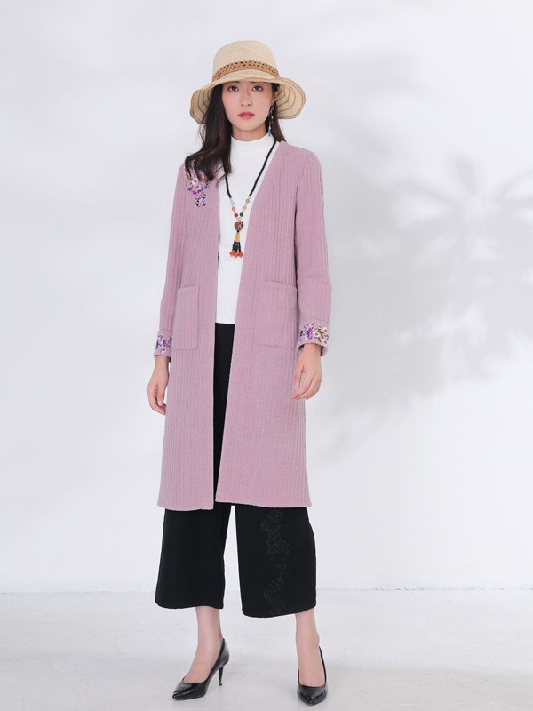 千唐绣女装2021秋冬季粉色大衣