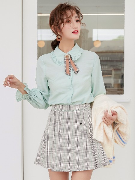 Qstyle2022春夏季绿色衬衫