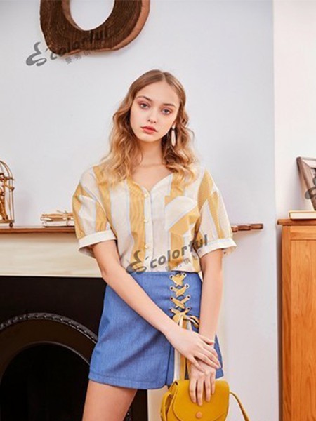 曼秀女装2022春夏季黄色T恤