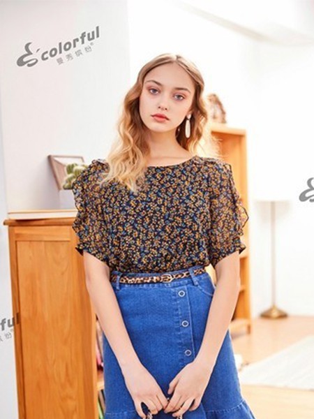 曼秀女装2022春夏季黑色雪纺衫