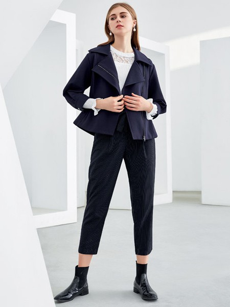 欧米媞女装2021秋冬季黑色九分裤