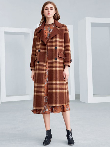 欧米媞女装2021秋冬季咖啡色大衣