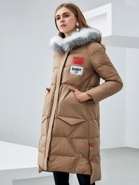 欧米媞女装2021秋冬季卡其色棉服