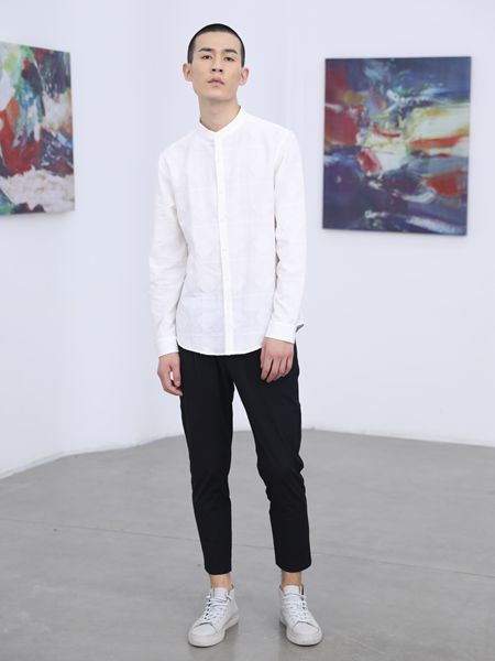 线锁男装2022春夏季白色衬衫