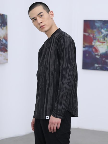 线锁男装2022春夏季黑色衬衫