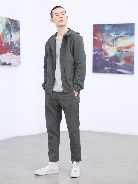 线锁男装2022春夏季灰色长裤