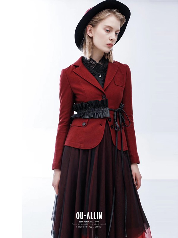 Ou.allin欧引女装2022春夏季咖啡色百褶裙