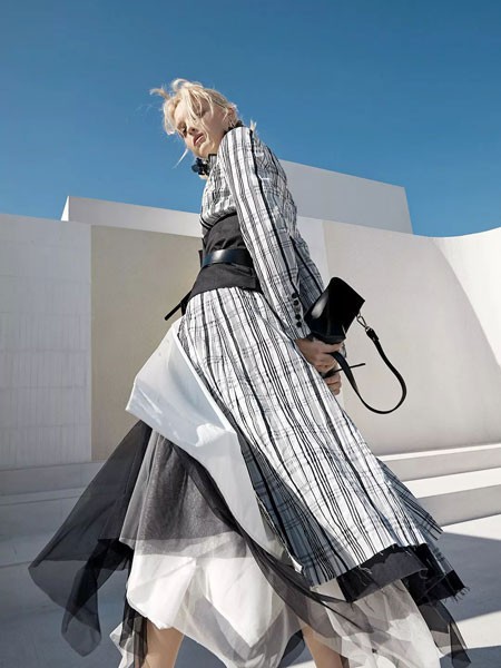 Ou.allin欧引女装2022春夏季灰色连衣裙