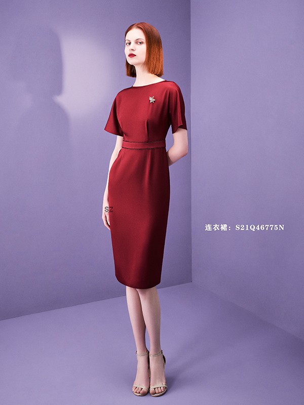 SZ高级定制2022春夏季酒红色连衣裙