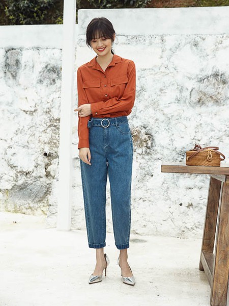 娇鼎2022春夏季橙色衬衫