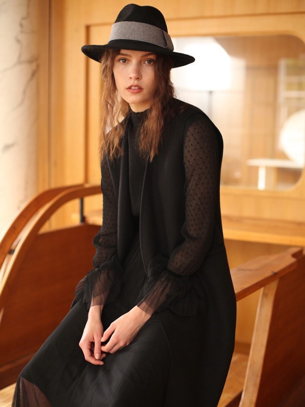 百袖2021秋冬季黑色大衣