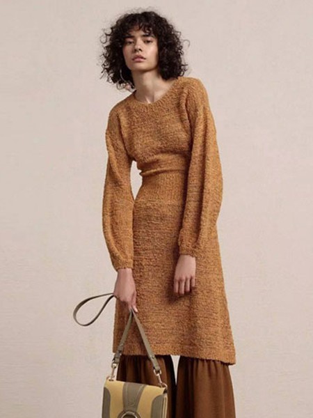 摩登瑞尔MODENRIVER女装2022秋冬季驼色毛衣裙