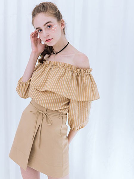 红馆女装2022春夏季黄色雪纺衫