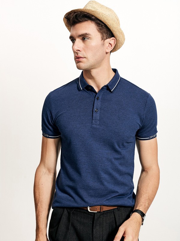 迪拉格男装2022春夏季藏蓝色polo衫