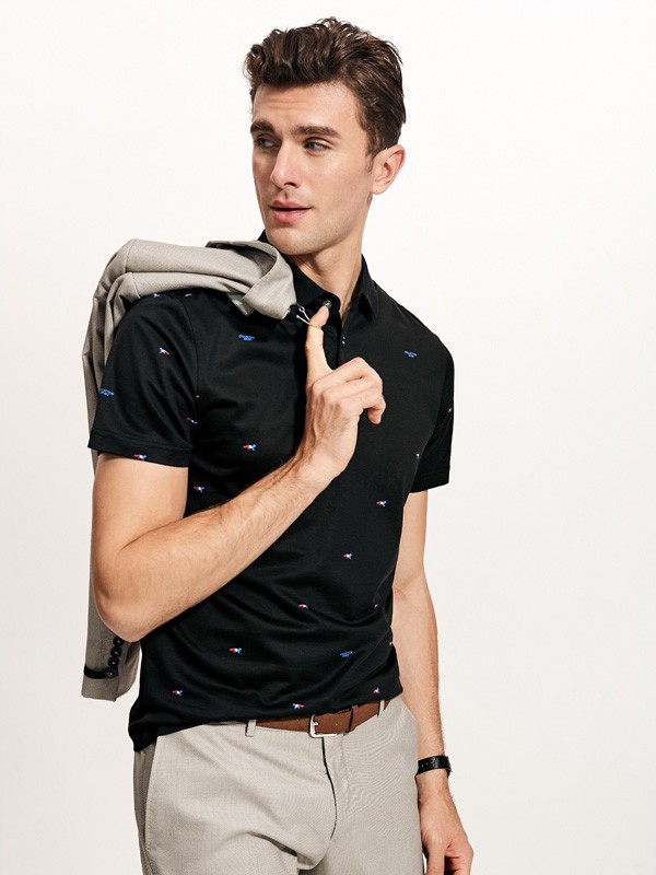 迪拉格男装2022春夏季黑色polo衫