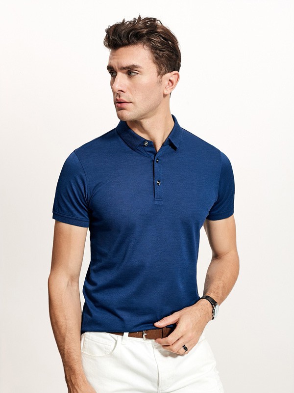 迪拉格男装2022春夏季藏蓝色polo衫