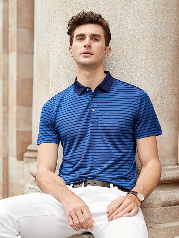 迪拉格男装2022春夏季藏蓝色polo衫