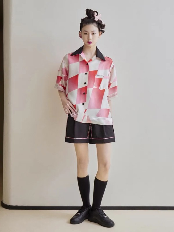 MARCHEN女装2022春夏季粉色衬衫