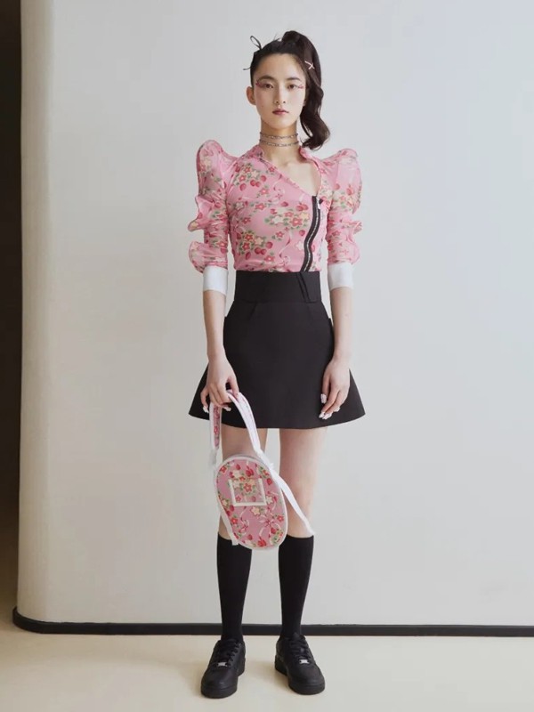 MARCHEN女装2022春夏季黑色短裙