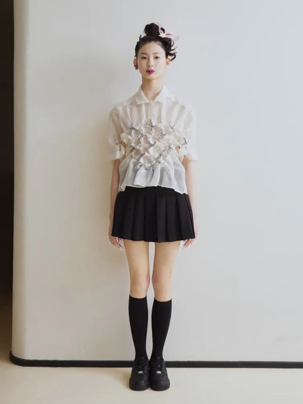 MARCHEN女装2022春夏季黑色百褶裙