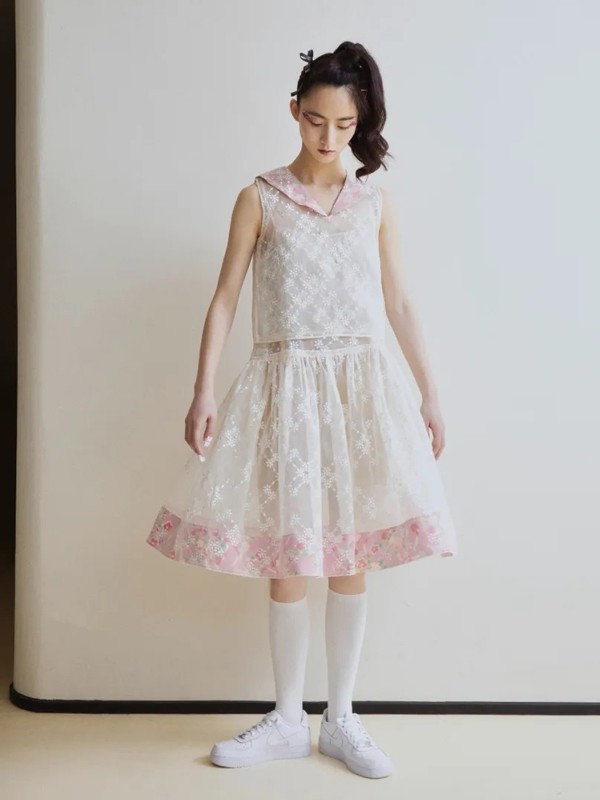 MARCHEN女装2022春夏季白色连衣裙