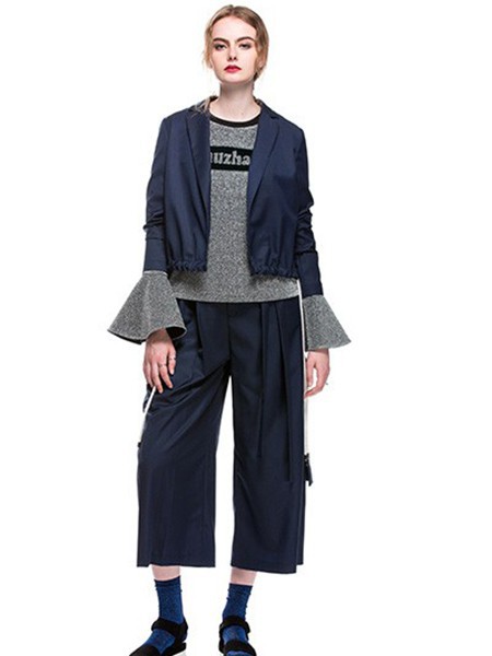 主章女装2021秋冬季藏蓝色阔腿裤