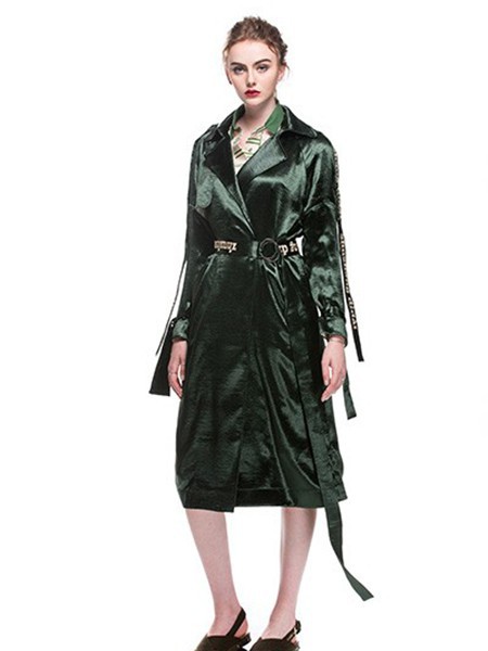 主章女装2021秋冬季绿色大衣