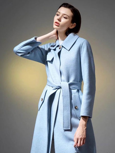 艾琳茜2021秋冬季蓝色大衣