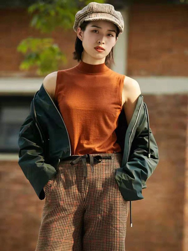 艾琳茜2021秋冬季咖啡色长裤