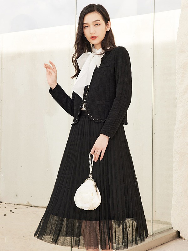 姚领2022秋冬季黑色连衣裙