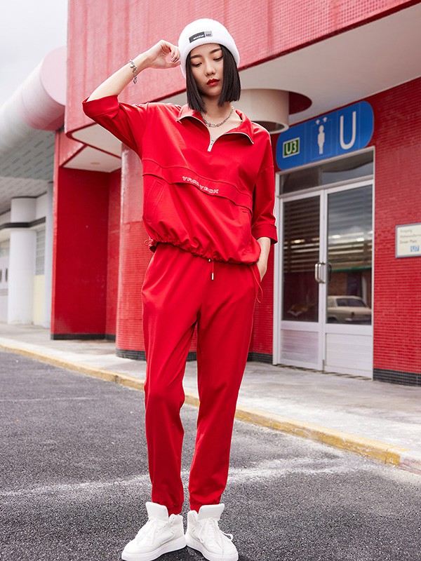 姚领女装2022秋冬季红色polo衫