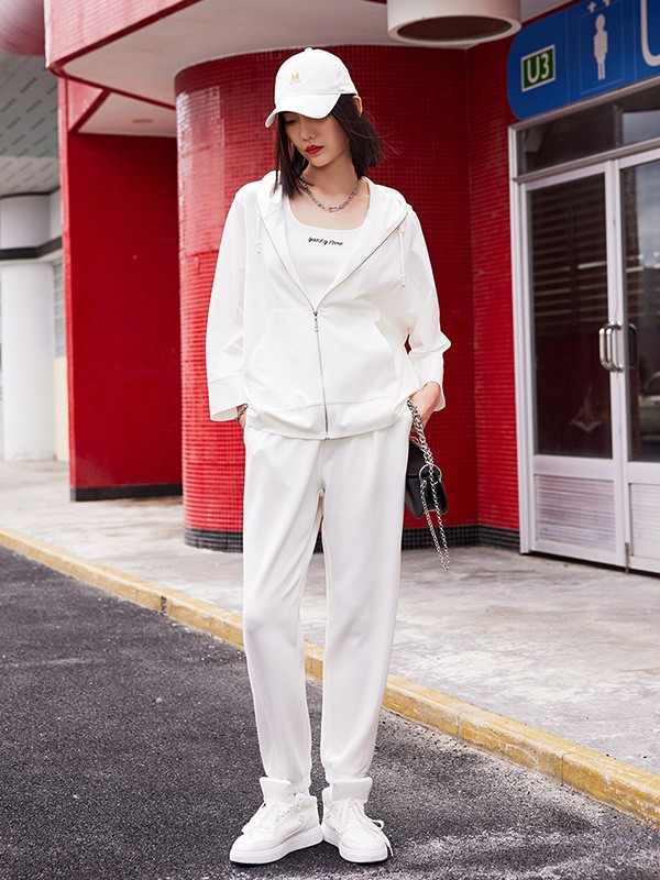 姚领女装2022秋冬季白色长裤