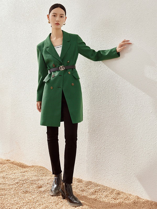 茵格丽女装2022秋冬季绿色大衣