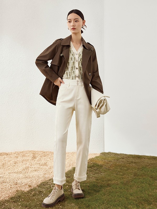 茵格丽女装2022秋冬季白色长裤