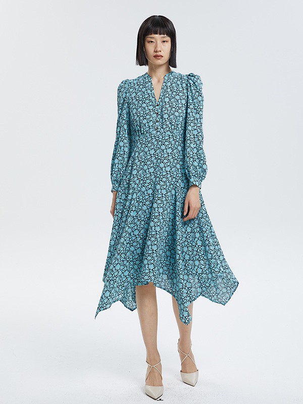 1CM女装2022春夏季蓝色连衣裙