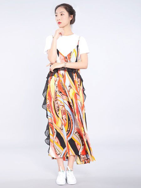 会尼2022春夏季黄色吊带裙