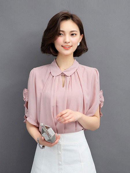 新一檬女装2022春夏季粉色衬衫