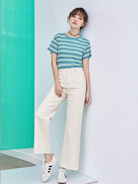 新一檬女装2022春夏季米色阔腿裤