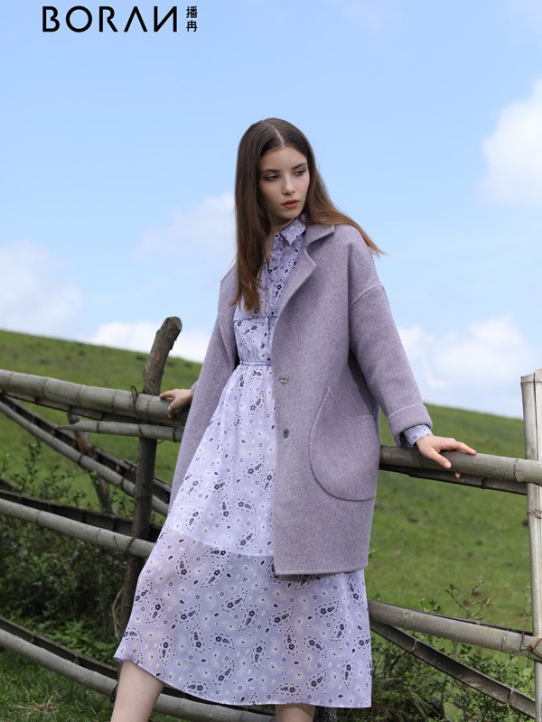 播冉女装2022秋冬季紫色大衣