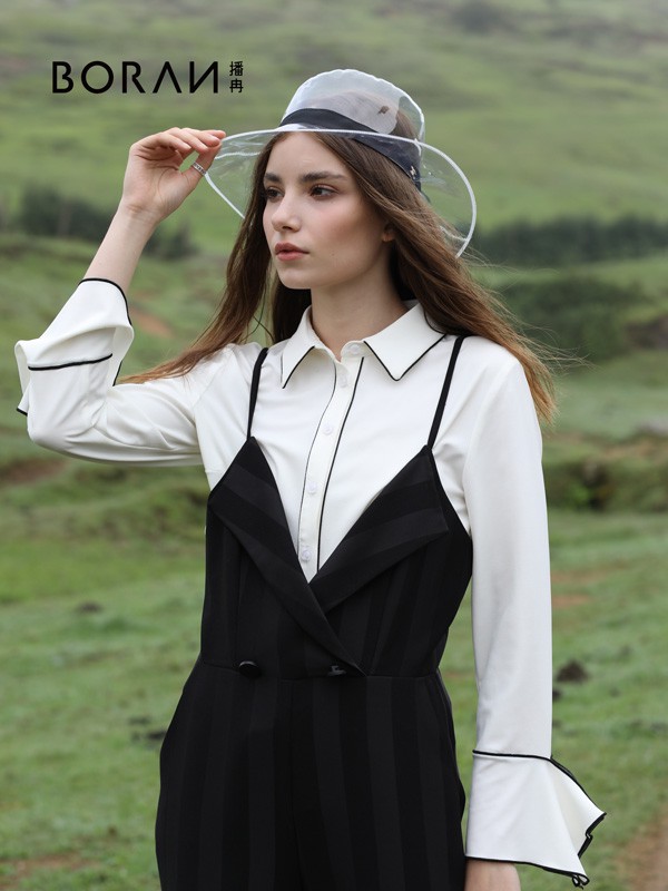 播冉女装2022秋冬季白色衬衫